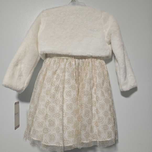 Girls' Size 4/5 Rare Editions Ivory and Gold Dress And Faux Fur Jacket Set - Picture 6 of 16